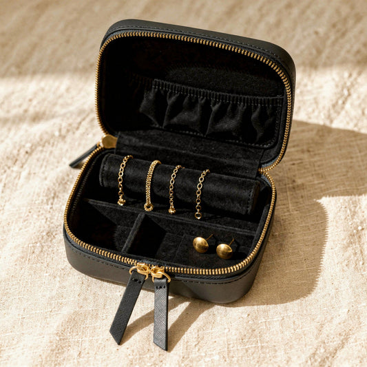 Leather travel jewellery case