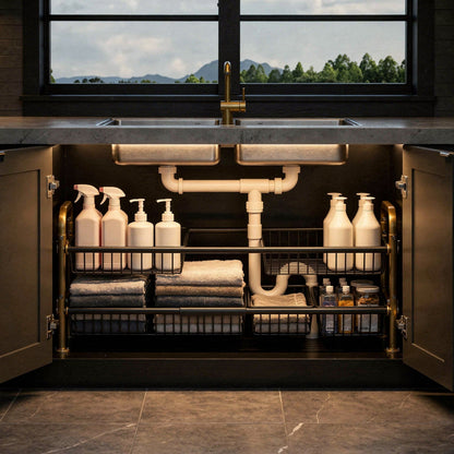 Two-tier expandable under-sink organiser