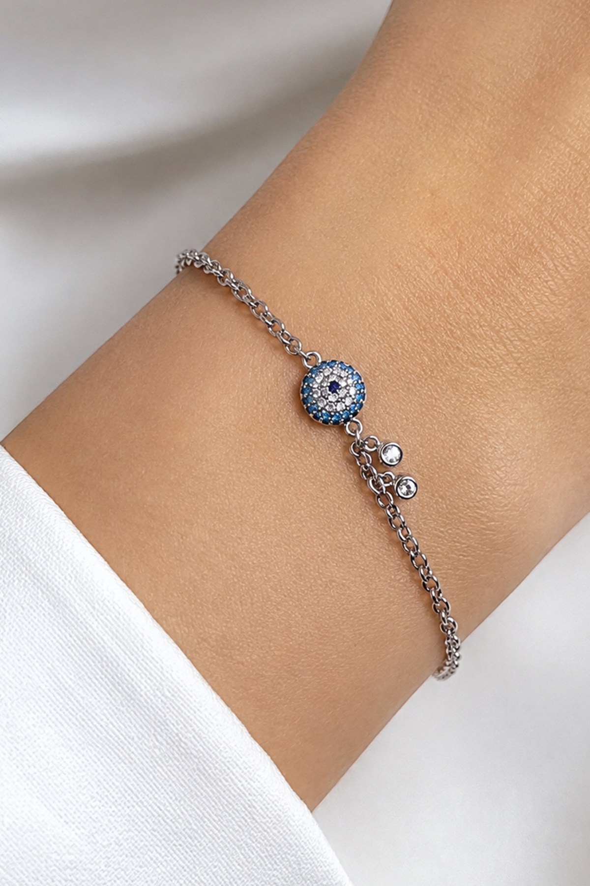 Evil Eye Charm Bracelet in silver tone