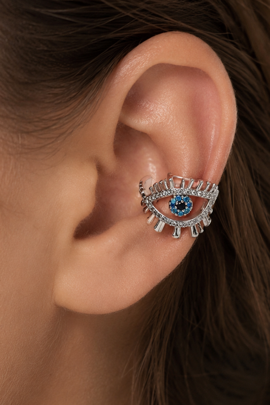 Silver-tone evil eye ear cuff