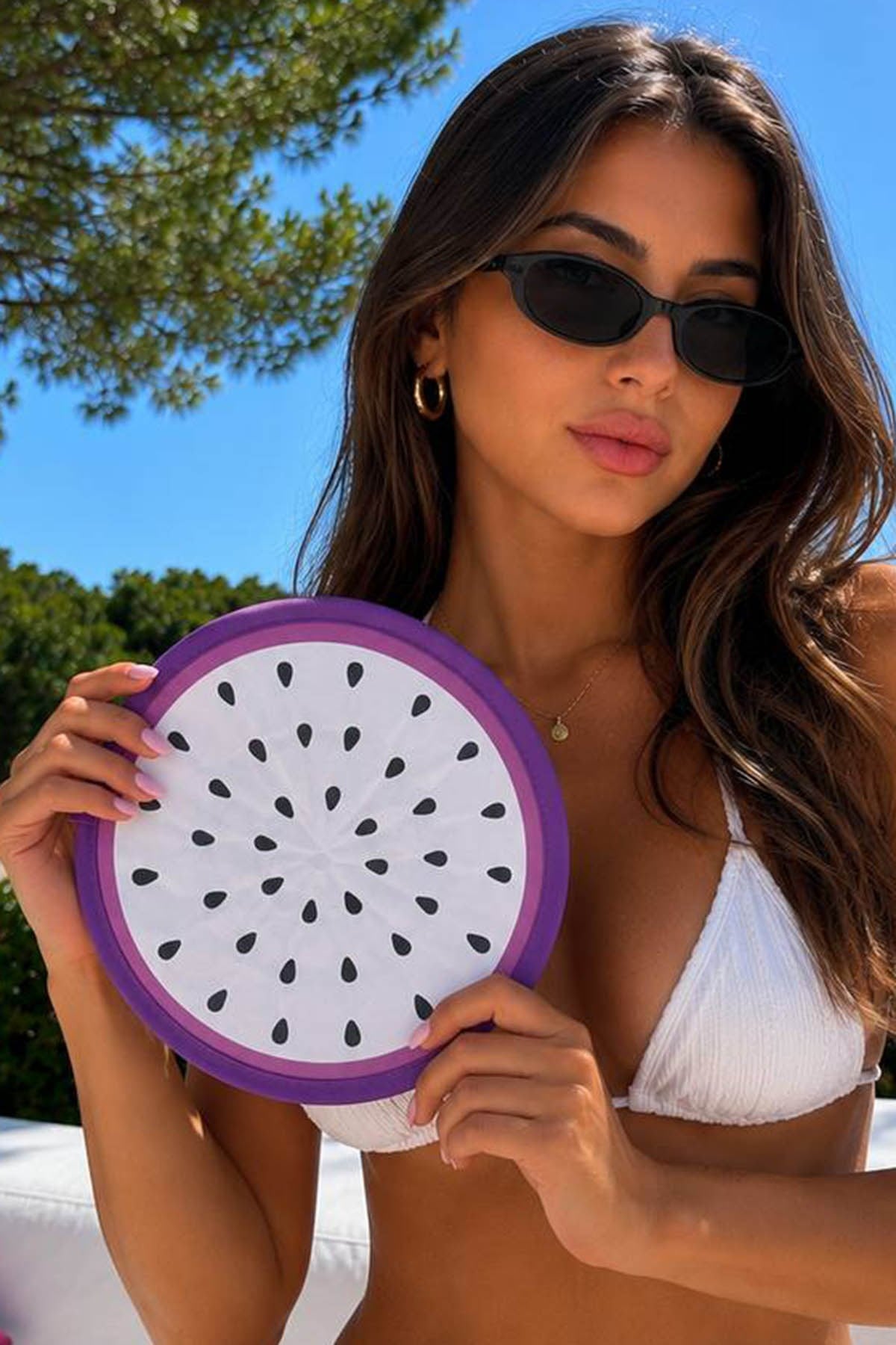 Folding hand fan, dragon fruit print