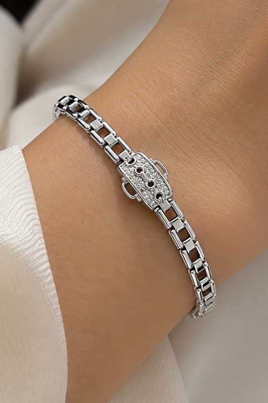 Silver-tone stone-set chain bracelet
