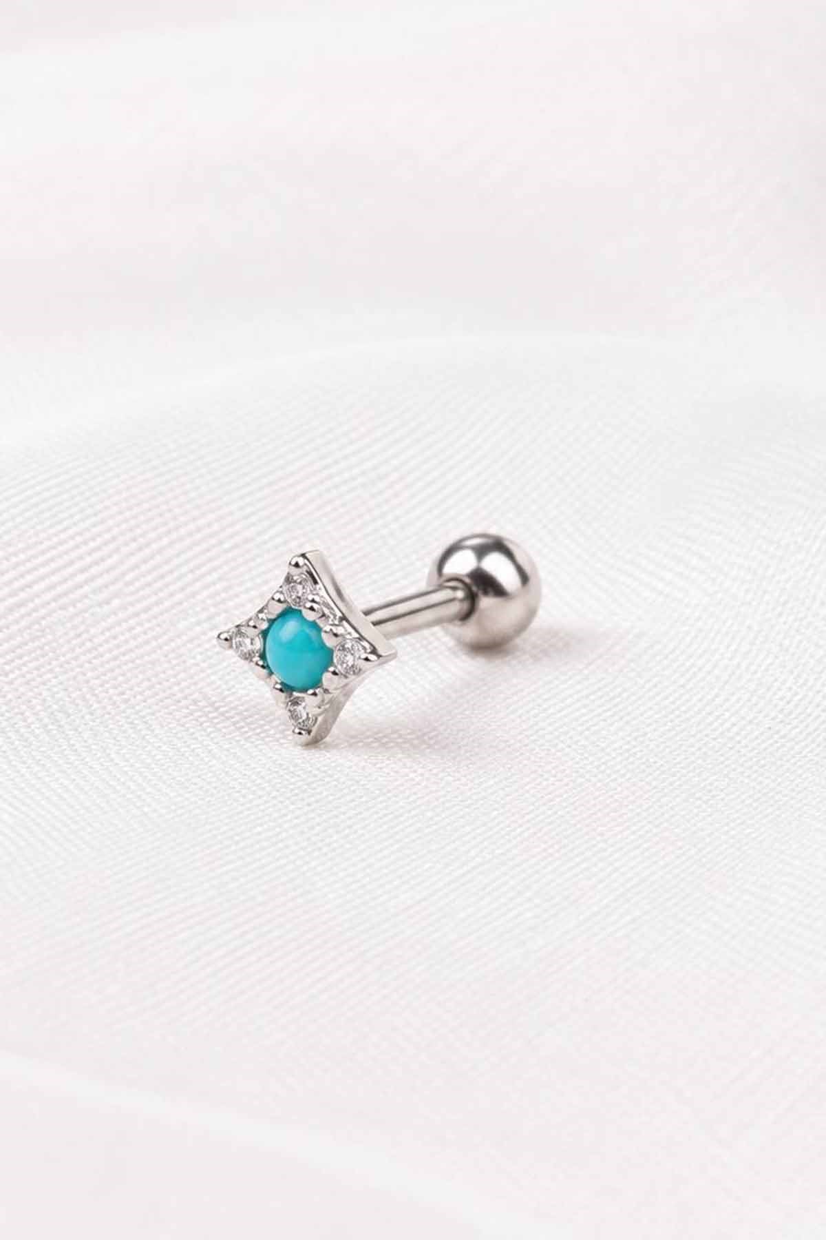 Silver-tone blue stone tragus stud