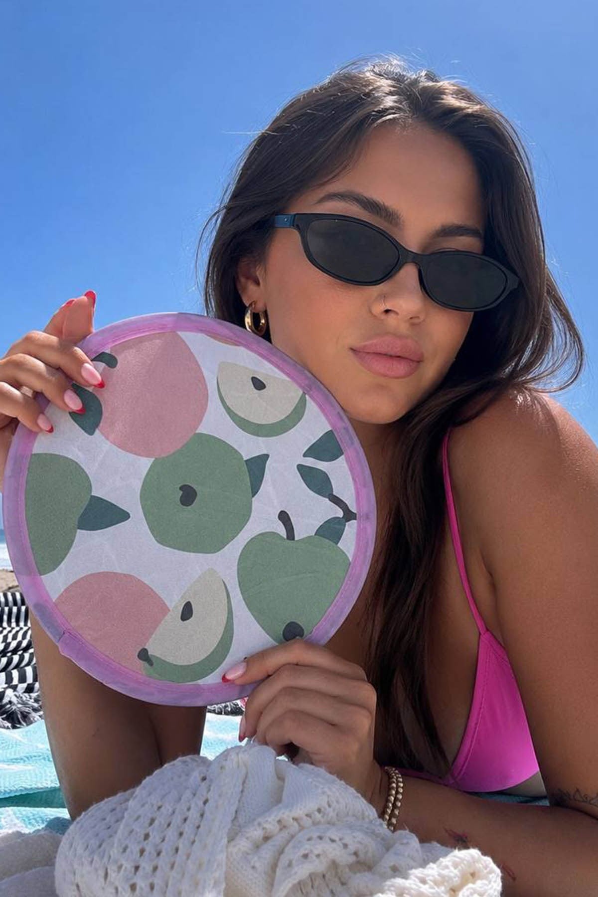 Folding hand fan, apple print