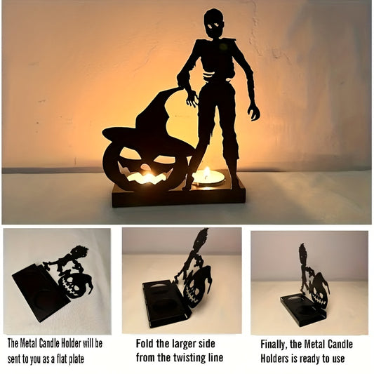 Skeleton silhouette holder lit on a table