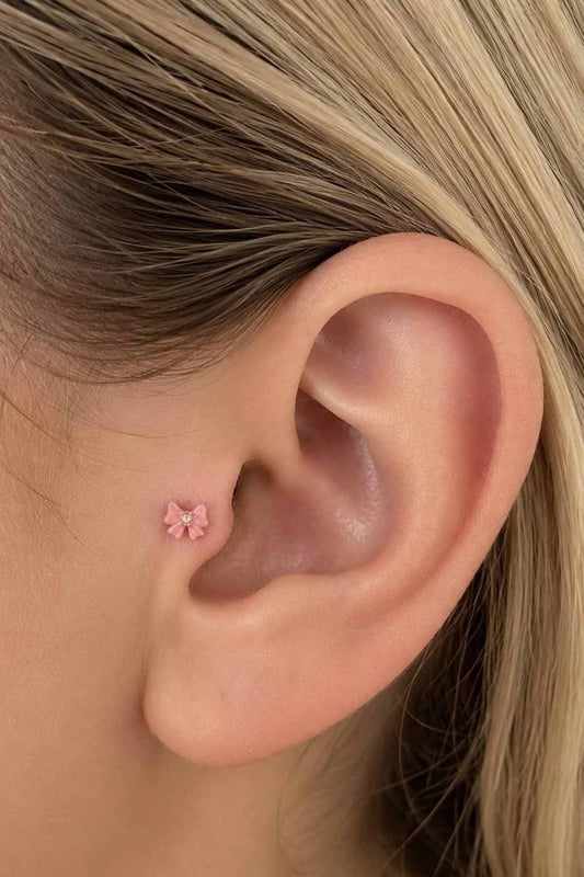 Pink ribbon tragus stud