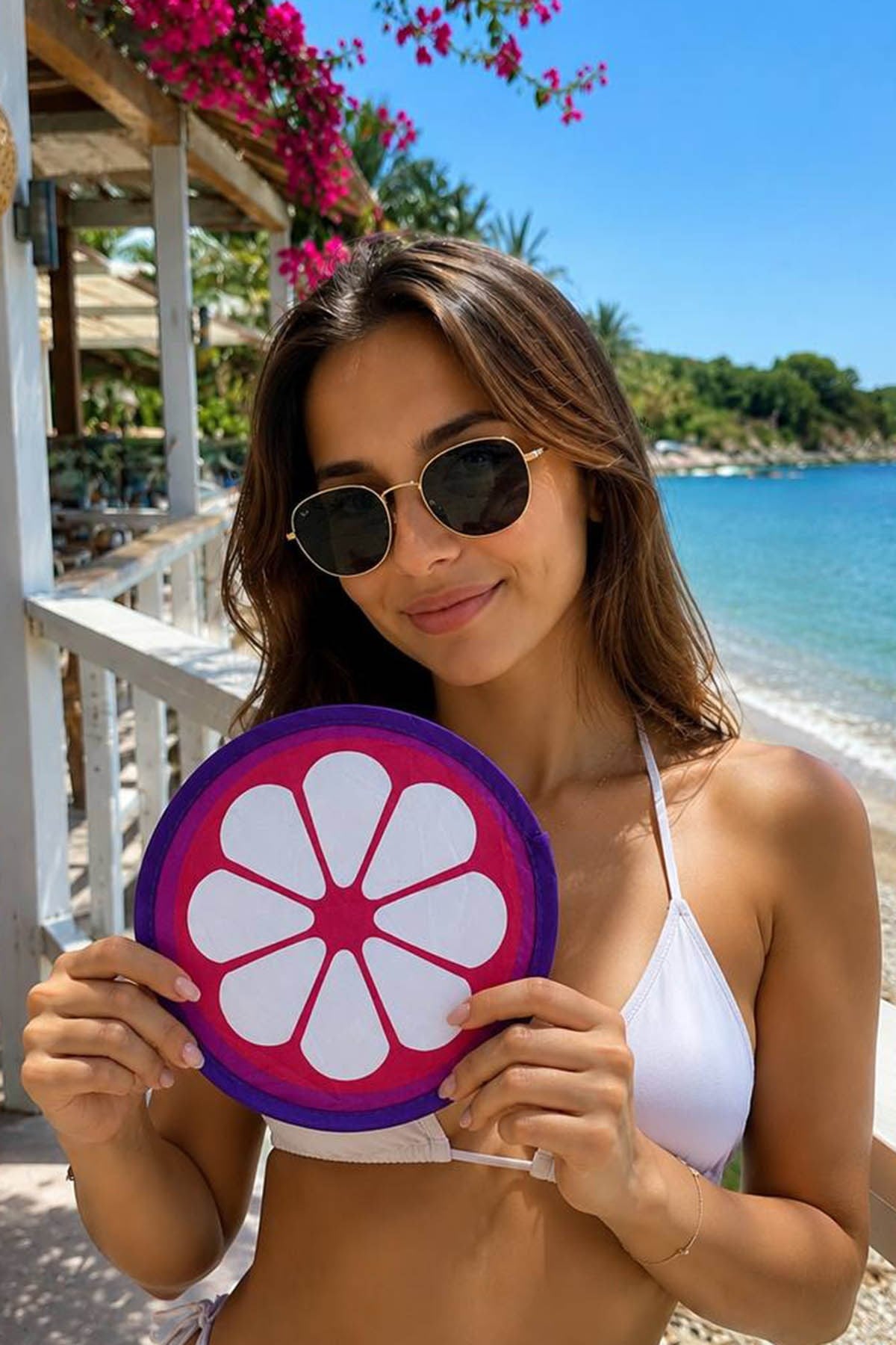 Folding hand fan, grapefruit print