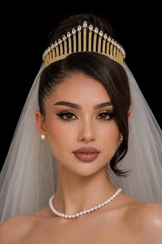 Gold-tone zircon bridal tiara