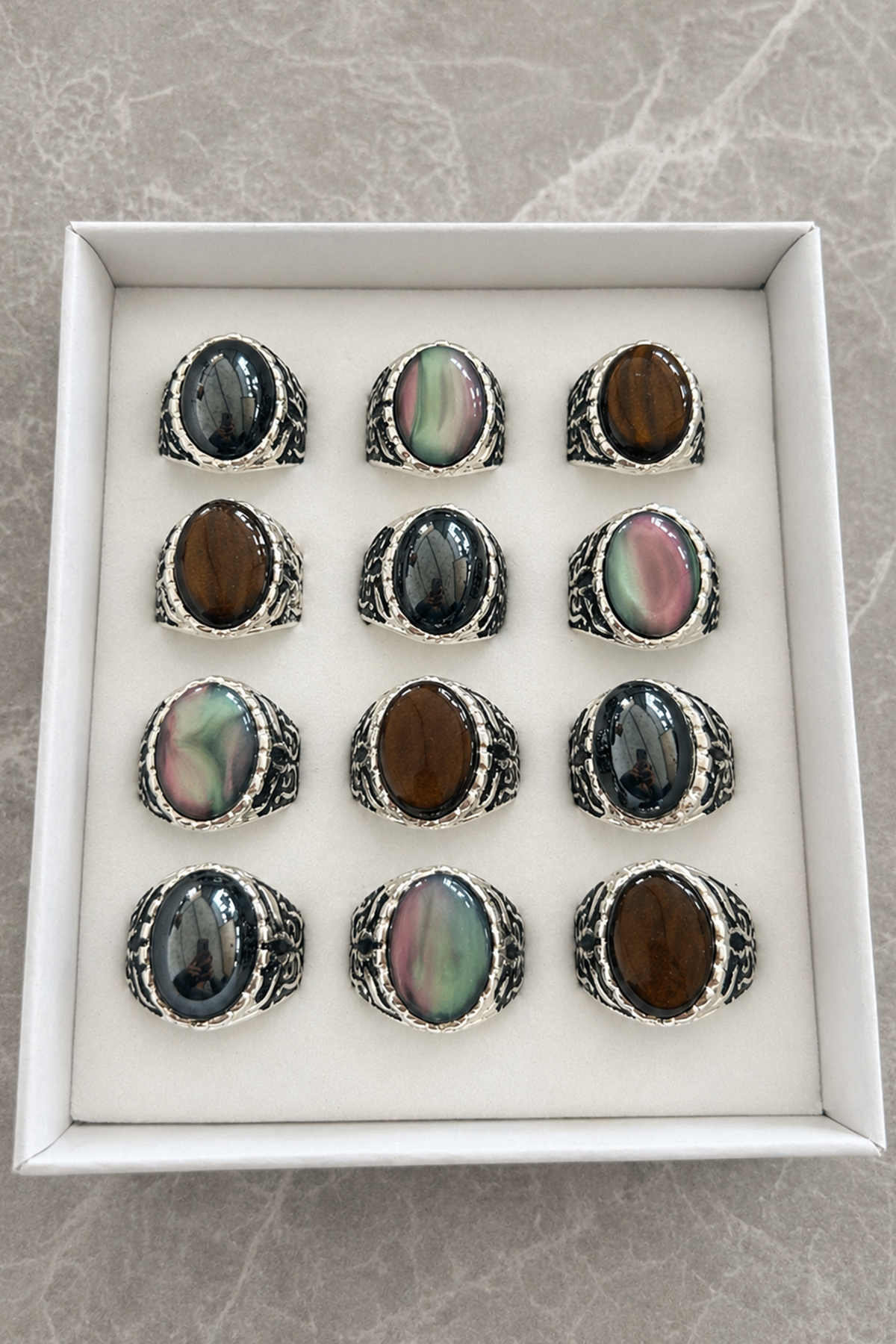 Twelve piece adjustable stone-set ring set