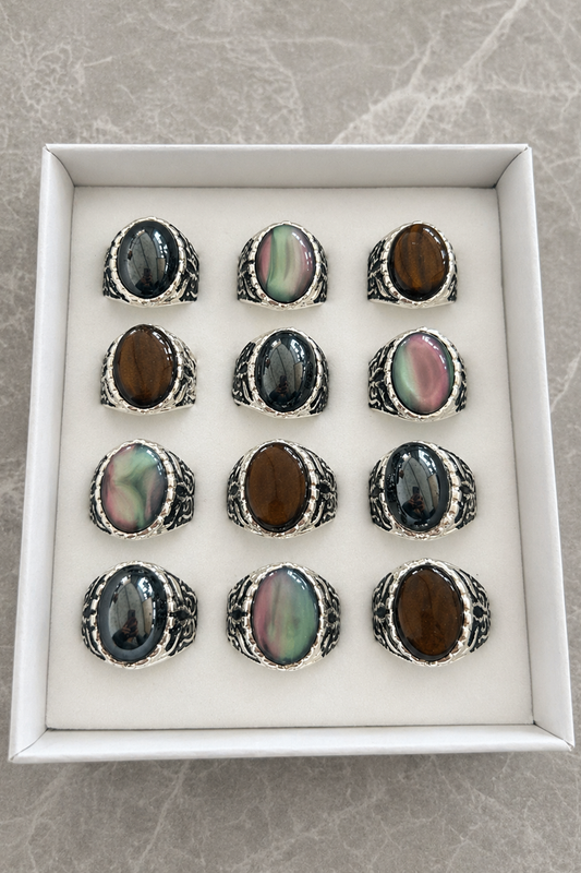 Twelve piece adjustable stone-set ring set