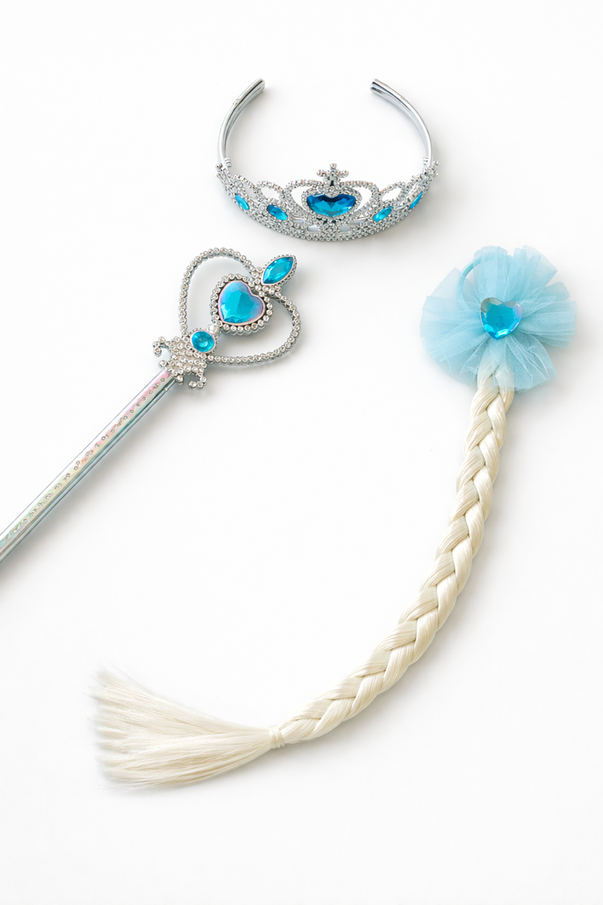Blue tiara, wand and braided clip set