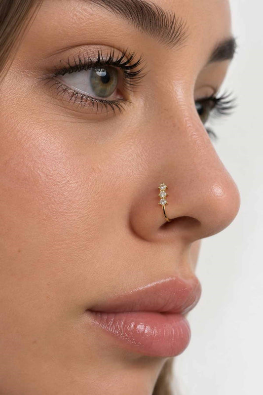 Gold-tone clip-on nose and ear cuff with stone detail