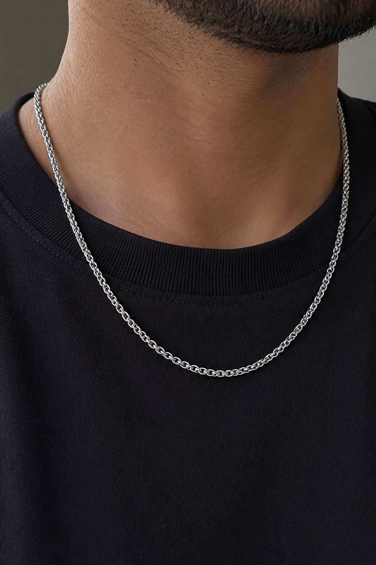 Steel chain necklace, figaro link