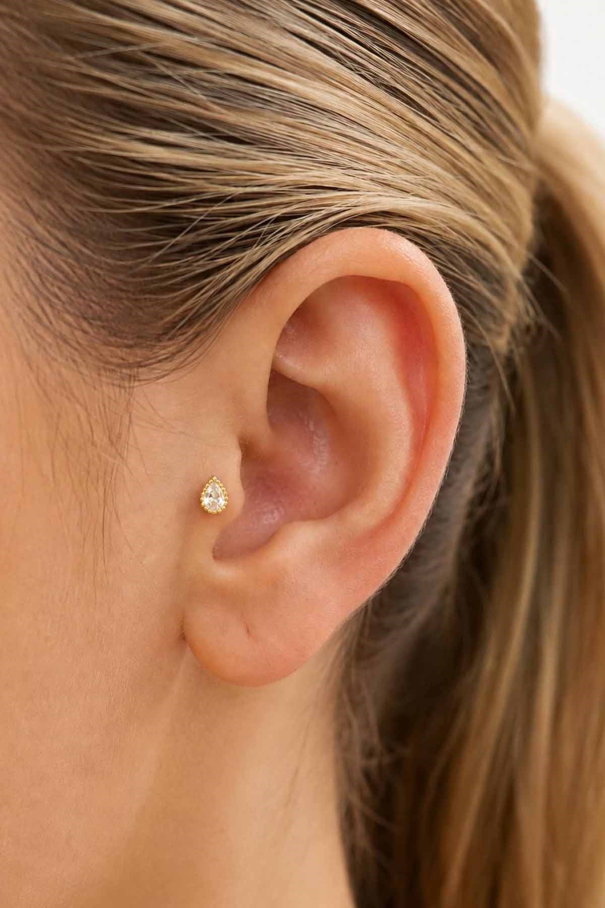 Gold-tone large stone-set tragus stud