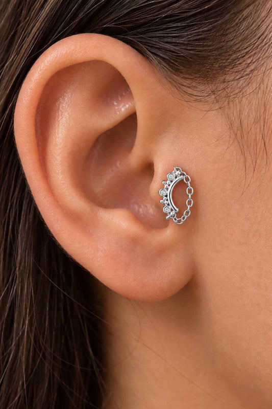 Silver-tone drop tragus earring