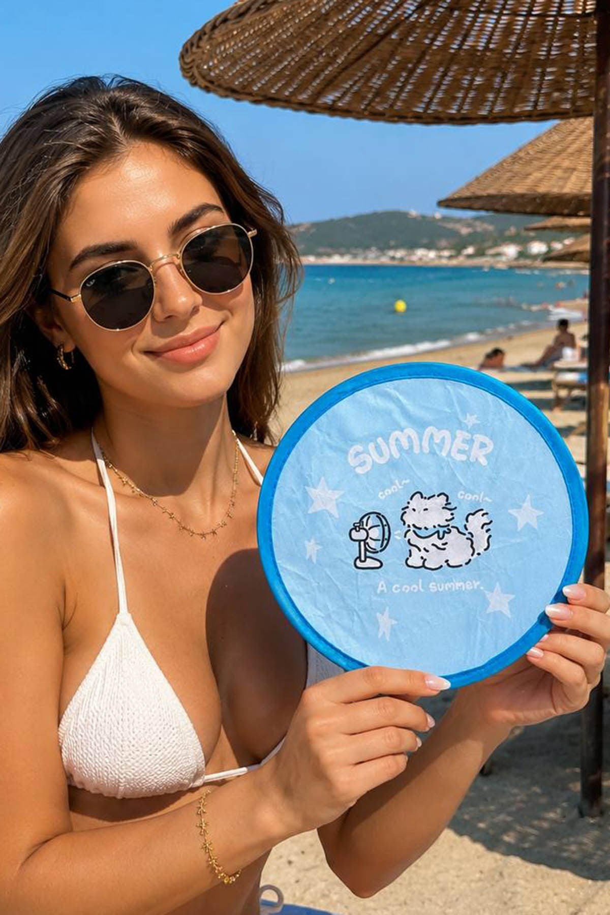 Folding hand fan, dog print