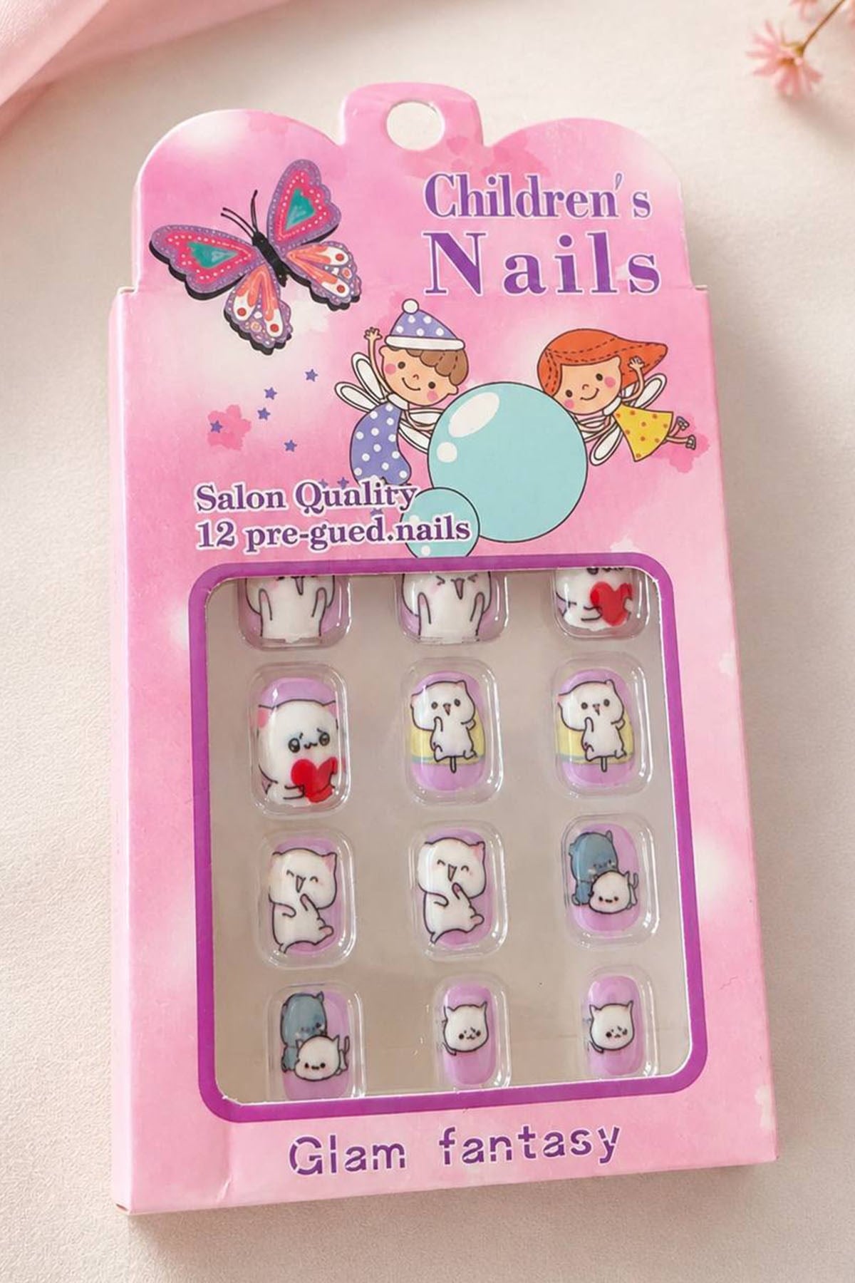 Children's press-on nails, cat design