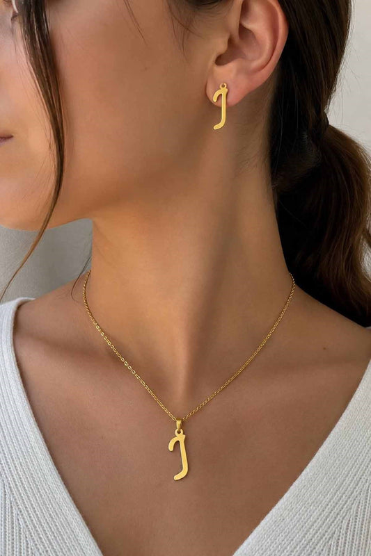 Gold-tone initial I necklace and earring set