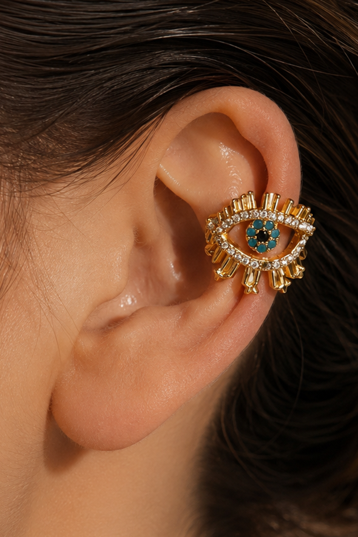 Gold-tone evil eye ear cuff