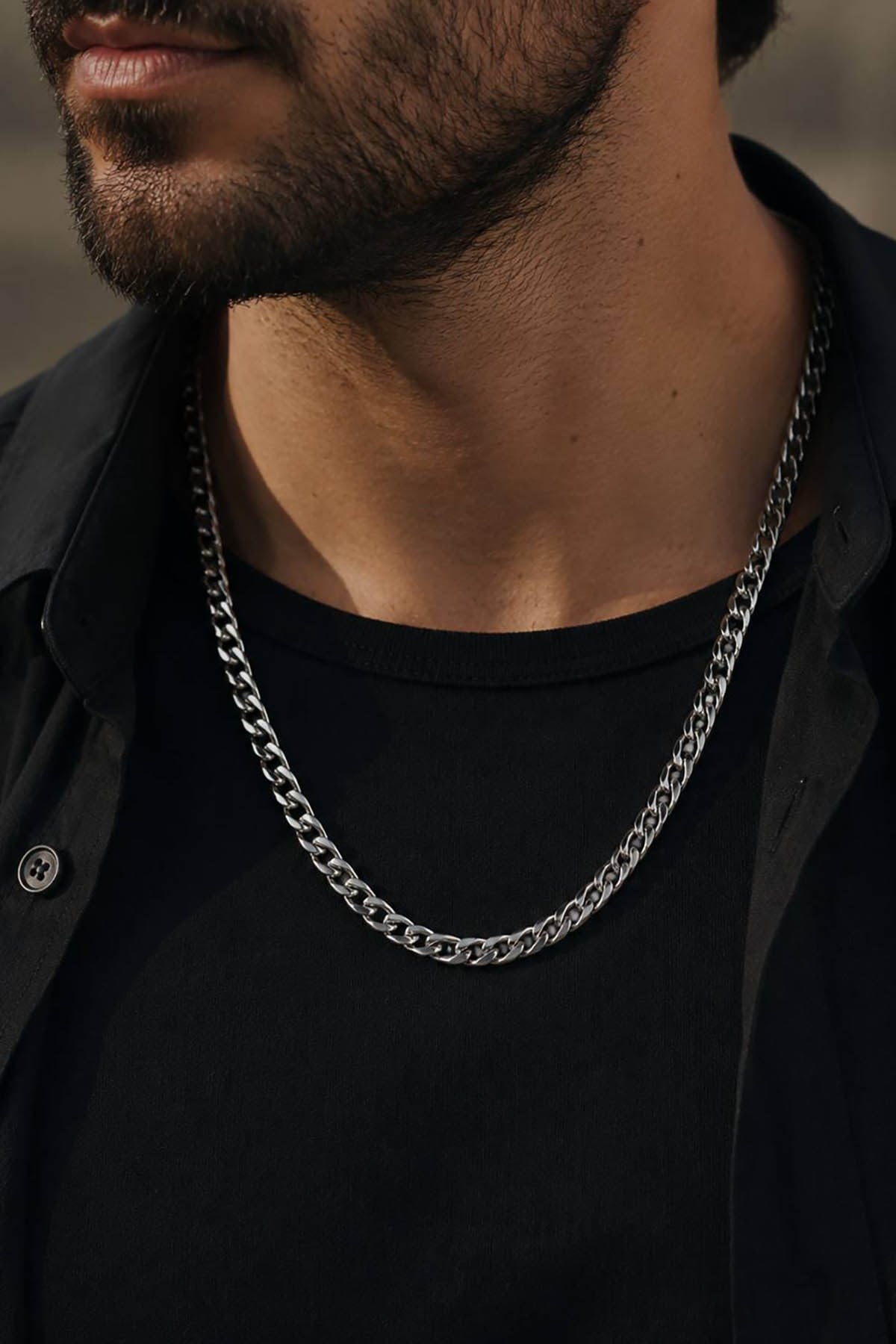 Steel chain necklace, rope link