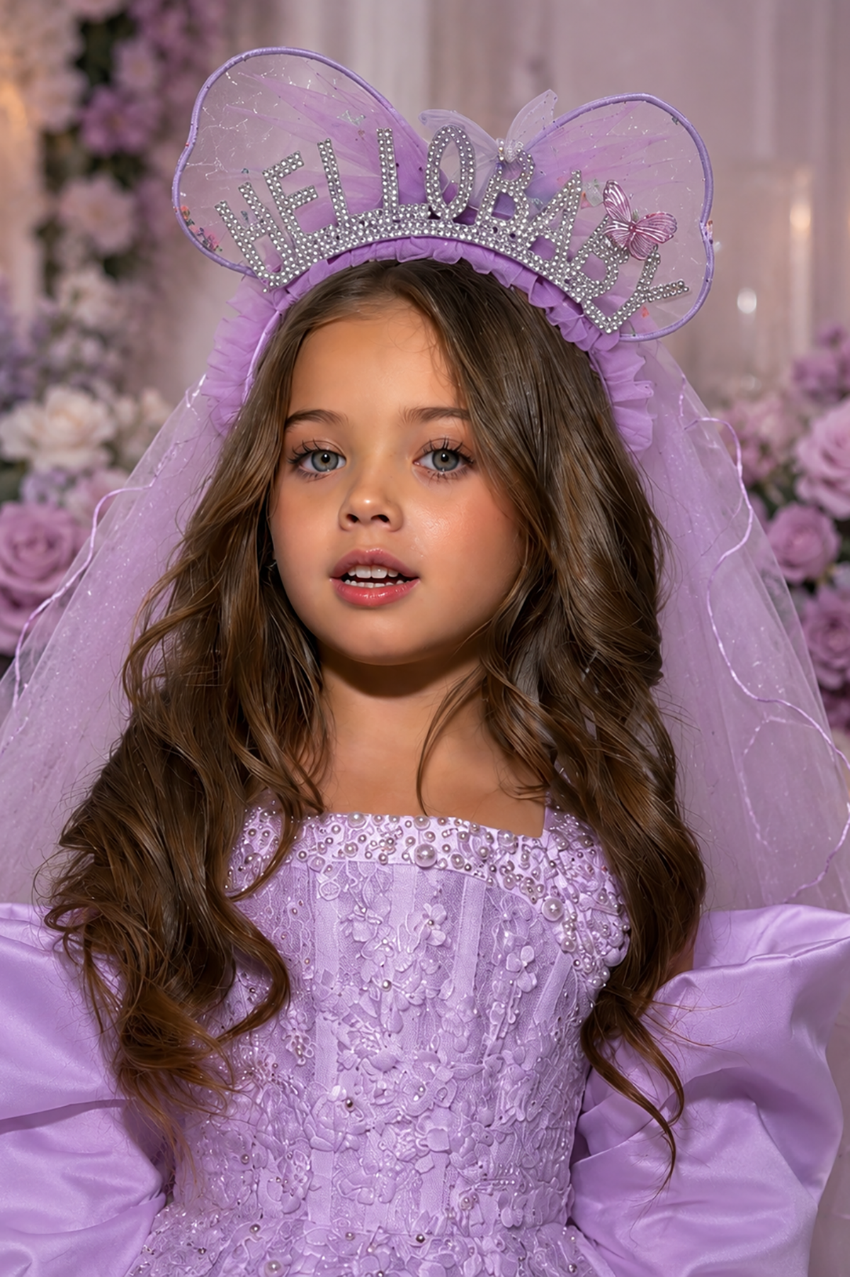 Purple Hello Baby tulle tiara