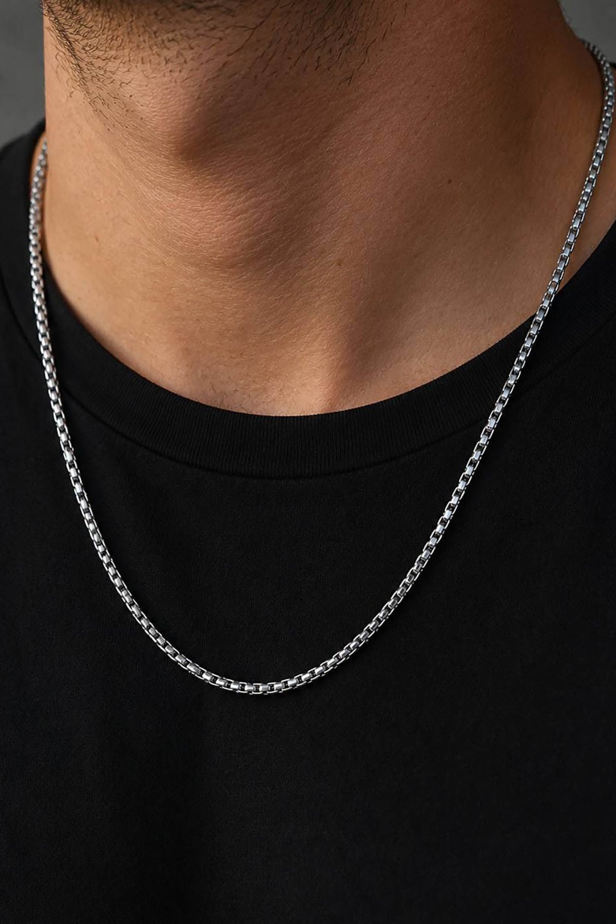 Steel chain necklace, fine curb link