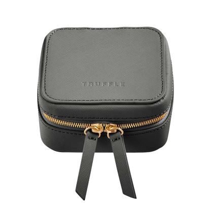 Leather travel jewellery case, front view