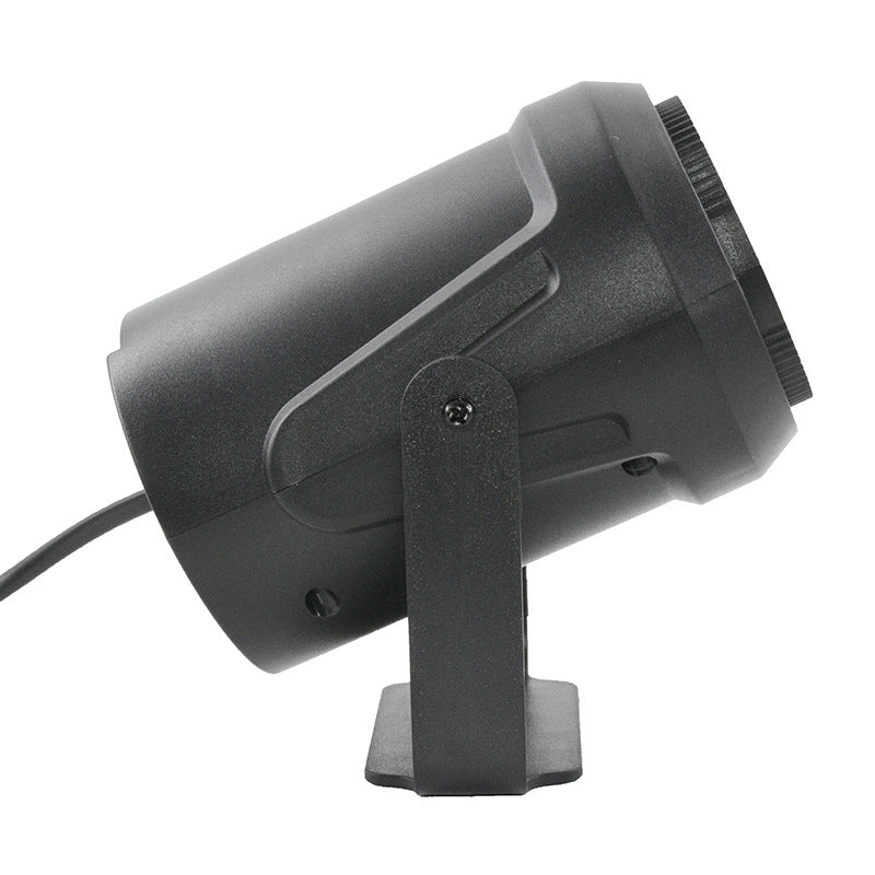 Snowflake projector at an angle on its swivel bracket