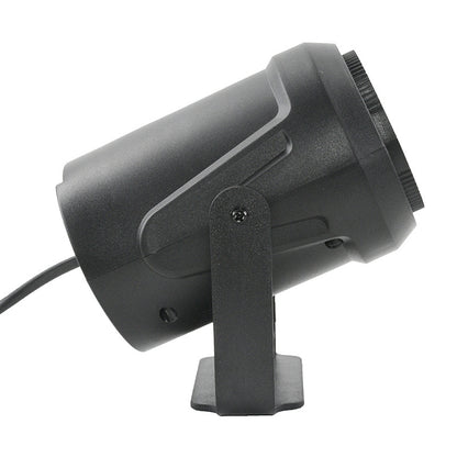 Snowflake projector at an angle on its swivel bracket