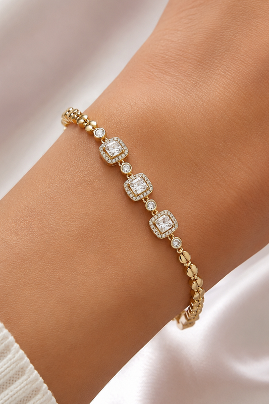 Gold-tone stone-set chain bracelet
