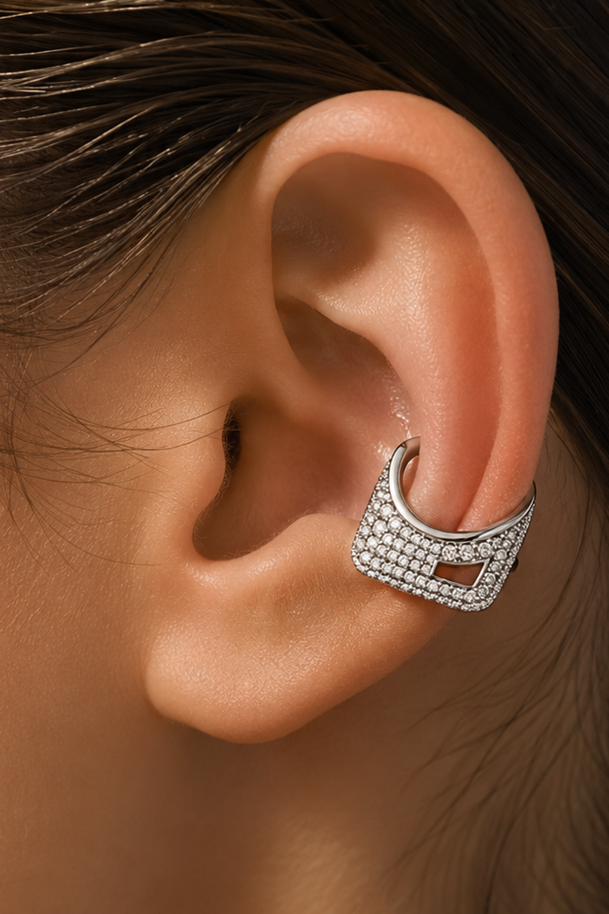 Silver-tone stone-set ear cuff