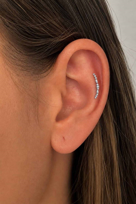 Silver-tone stone-set tragus stud