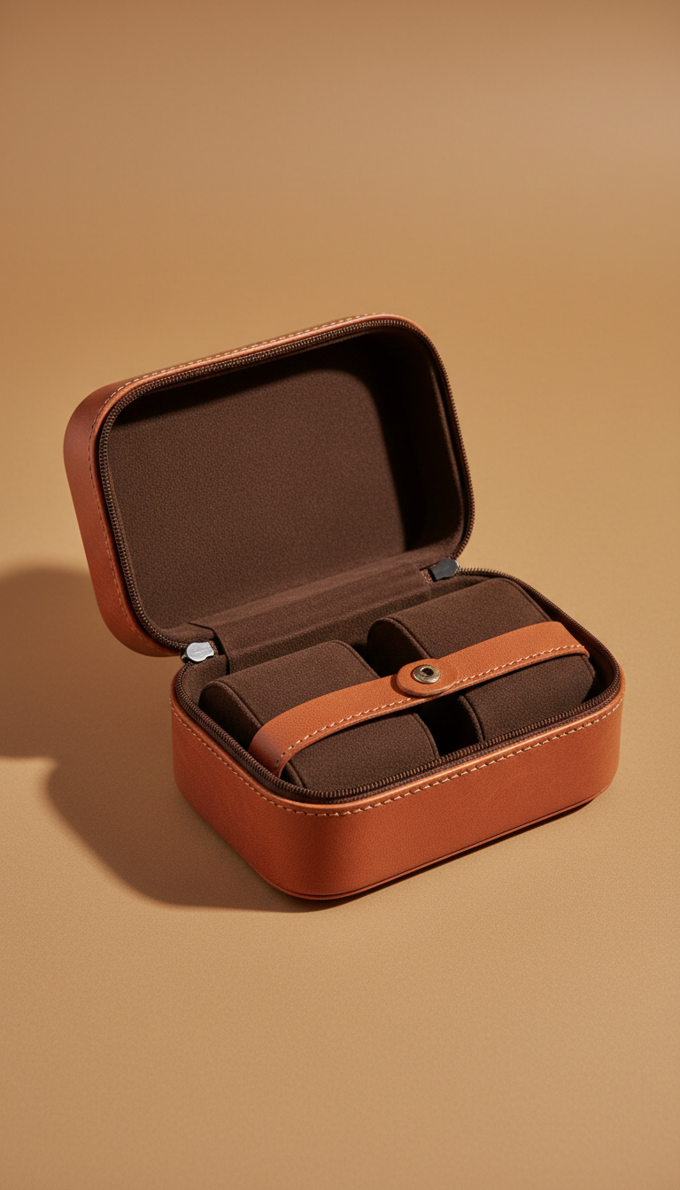 3-Slot Leather Travel Watch Case