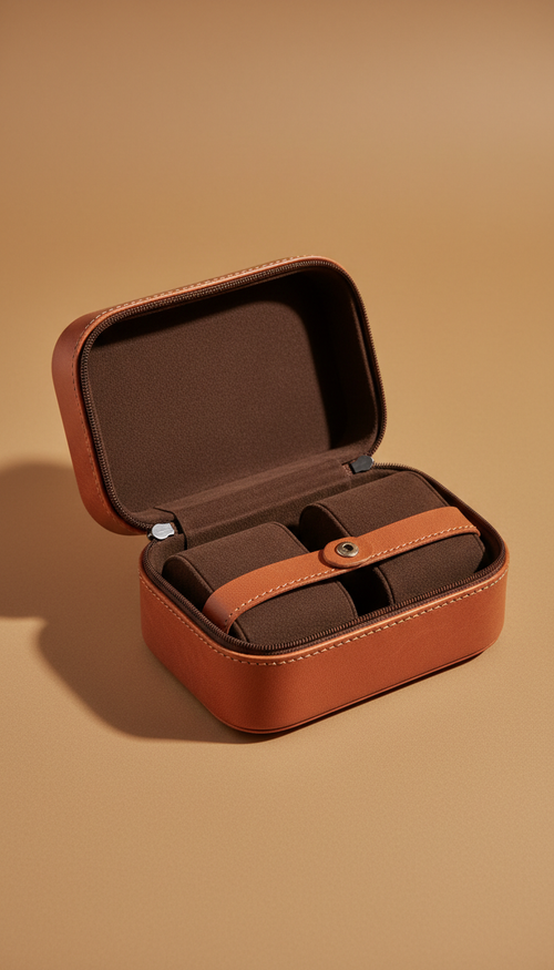3-Slot Leather Travel Watch Case