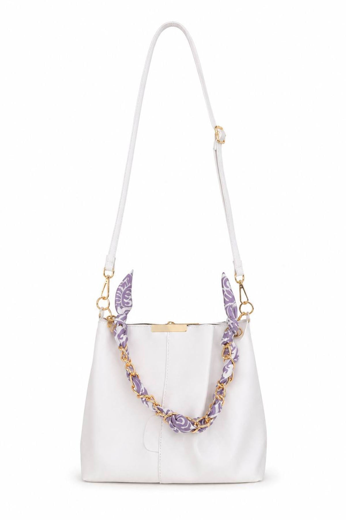 White leather shoulder bag with scarf detail